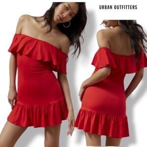 NWT UO Kimchi Blue Harper Off Shoulder Red Ruffle Mini Dress M